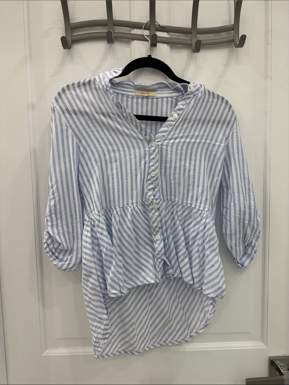 Love Notes Light Blue & White Striped Peplum Button-Up Tunic
